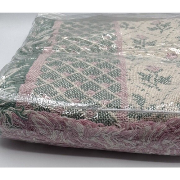 Vtg Cannon Cotton Throw Blanket Cottage Roses NOS Woven Beige Grandma USA - Picture 9 of 14